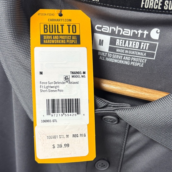 Carhartt Mn’s Sz Small Force Sun Defender Rlxed Fit Lghtwght SSlve Polo in Steel - Picture 5 of 10